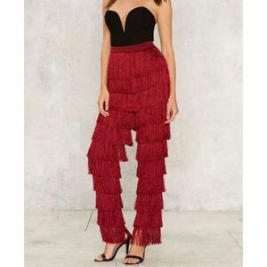 Lavish Alice High Gear Burgundy/Red Fringe Pants Women's Medium